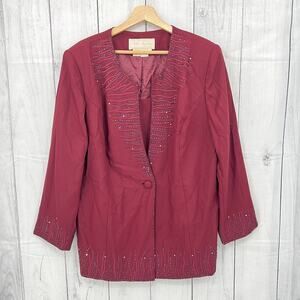 Fifth Sunday (18) VINTAGE 90's Bib Blazer Burgundy Red Beaded Jacket 1990's